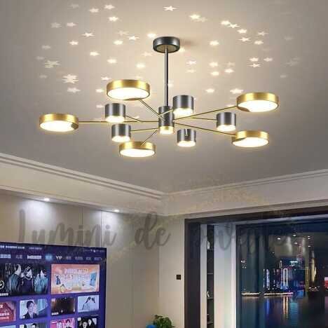 Lustra LED 144W Space Magic, LED inclus, 11 surse de iluminare, Lumina: Cald, Natural, Rece